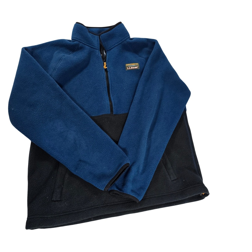 LL‎ Bean Mens Mountain Classic Fleece Anorak Quarter Zip Blue Black 504673 L REG